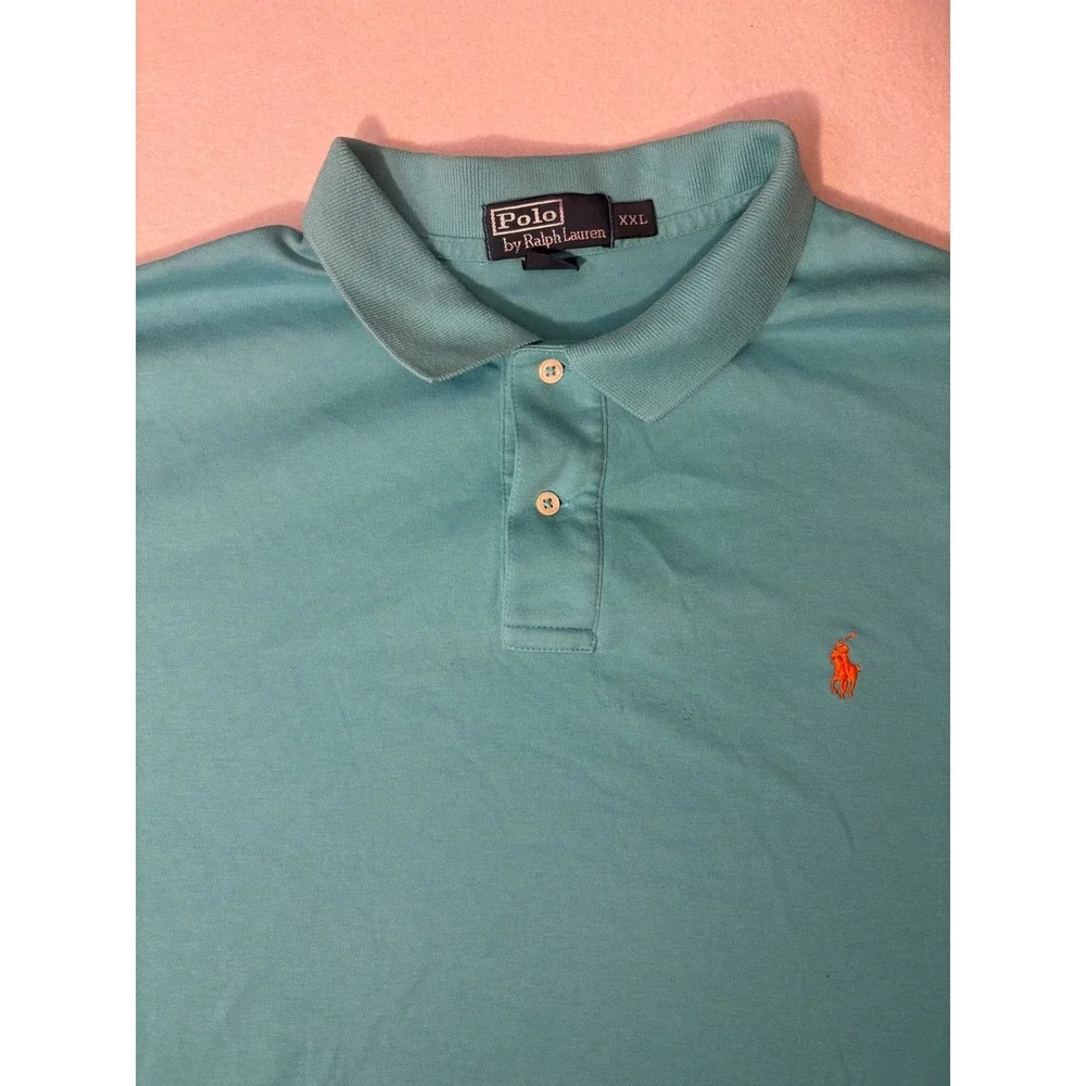 Polo Ralph Lauren Mens XXL Turquoise Blue Short Sleeve Cotton Polo Shirt Orange